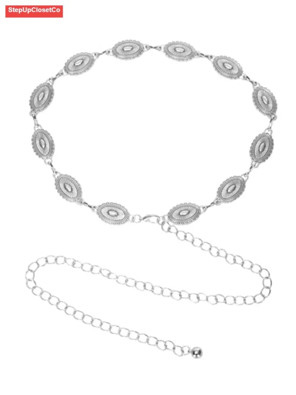 Vintage Western Concho Chain Belt for Women, Adjustable Alloy Metal Boho Waist